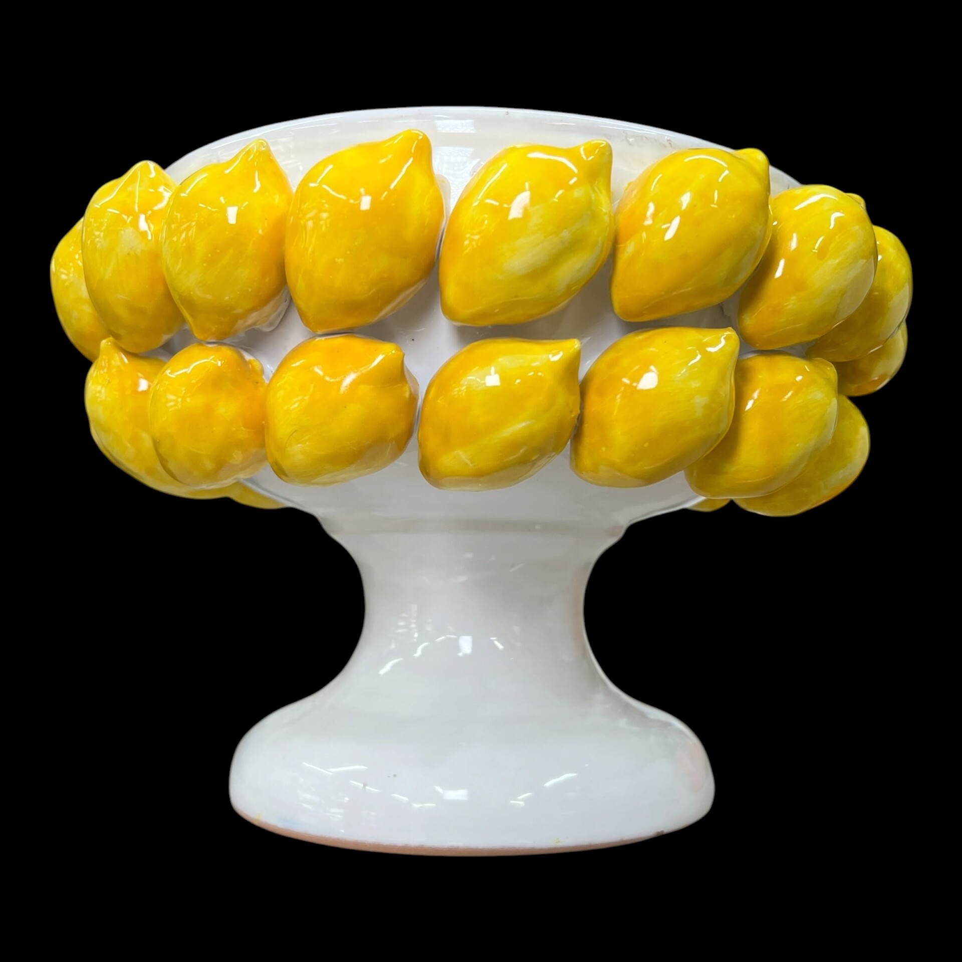Alzata centrotavola con applicazione limoni in ceramica siciliana Produzione artigianale di Santo Stefano di Camastra Diametro 25cm
