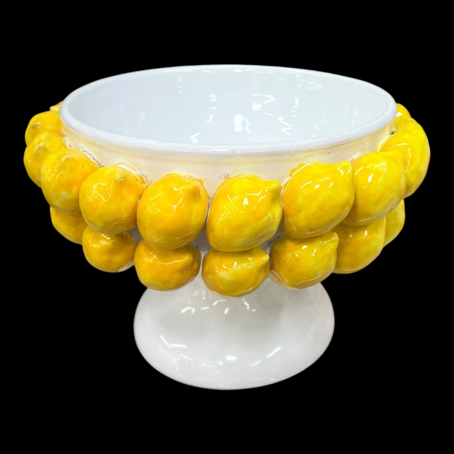 Alzata centrotavola con applicazione limoni in ceramica siciliana Produzione artigianale di Santo Stefano di Camastra Diametro 25cm