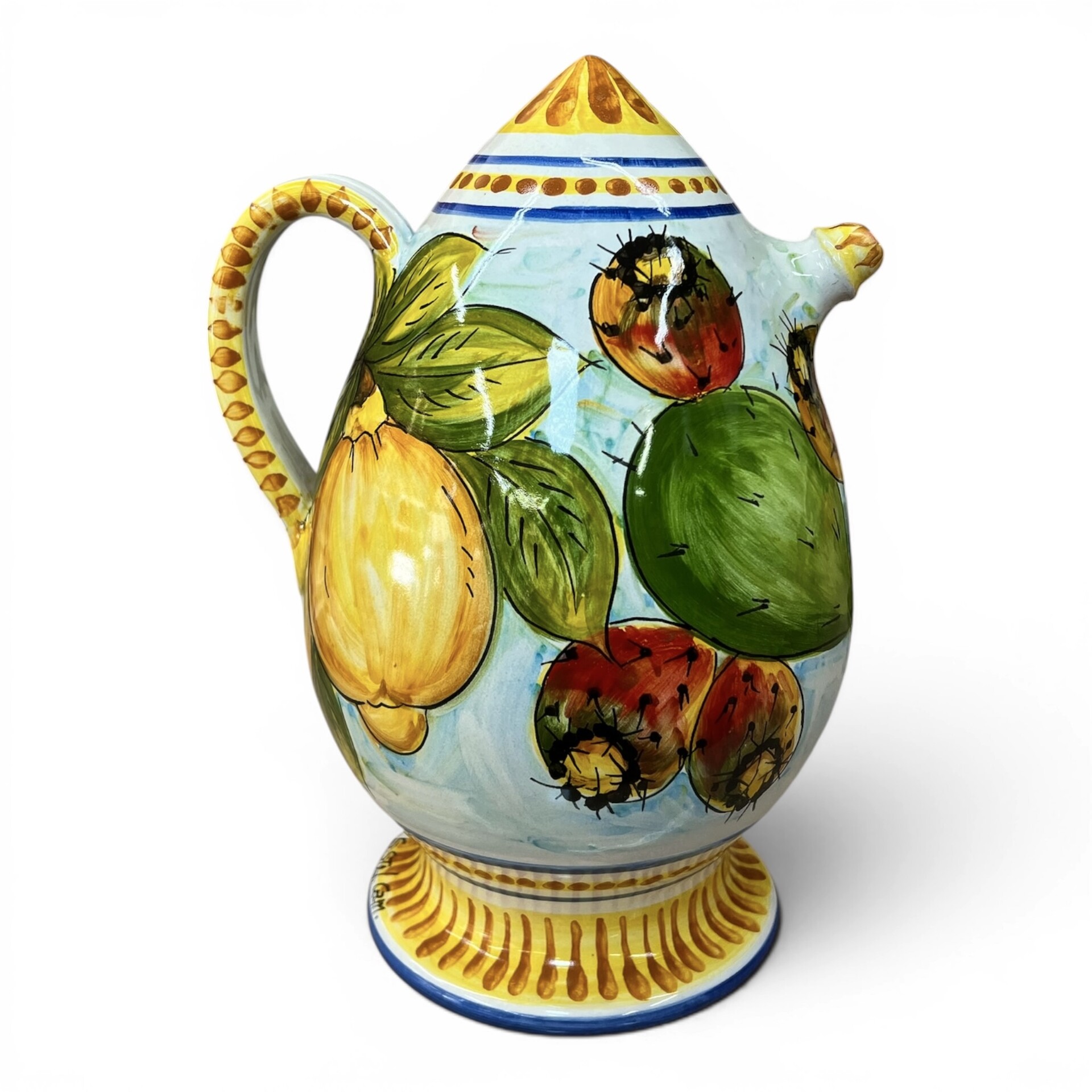 Bummulo malandrino grande decoro limoni e fichi d’india in ceramica siciliana Produzione artigianale di Santo Stefano di Camastra h.30cm