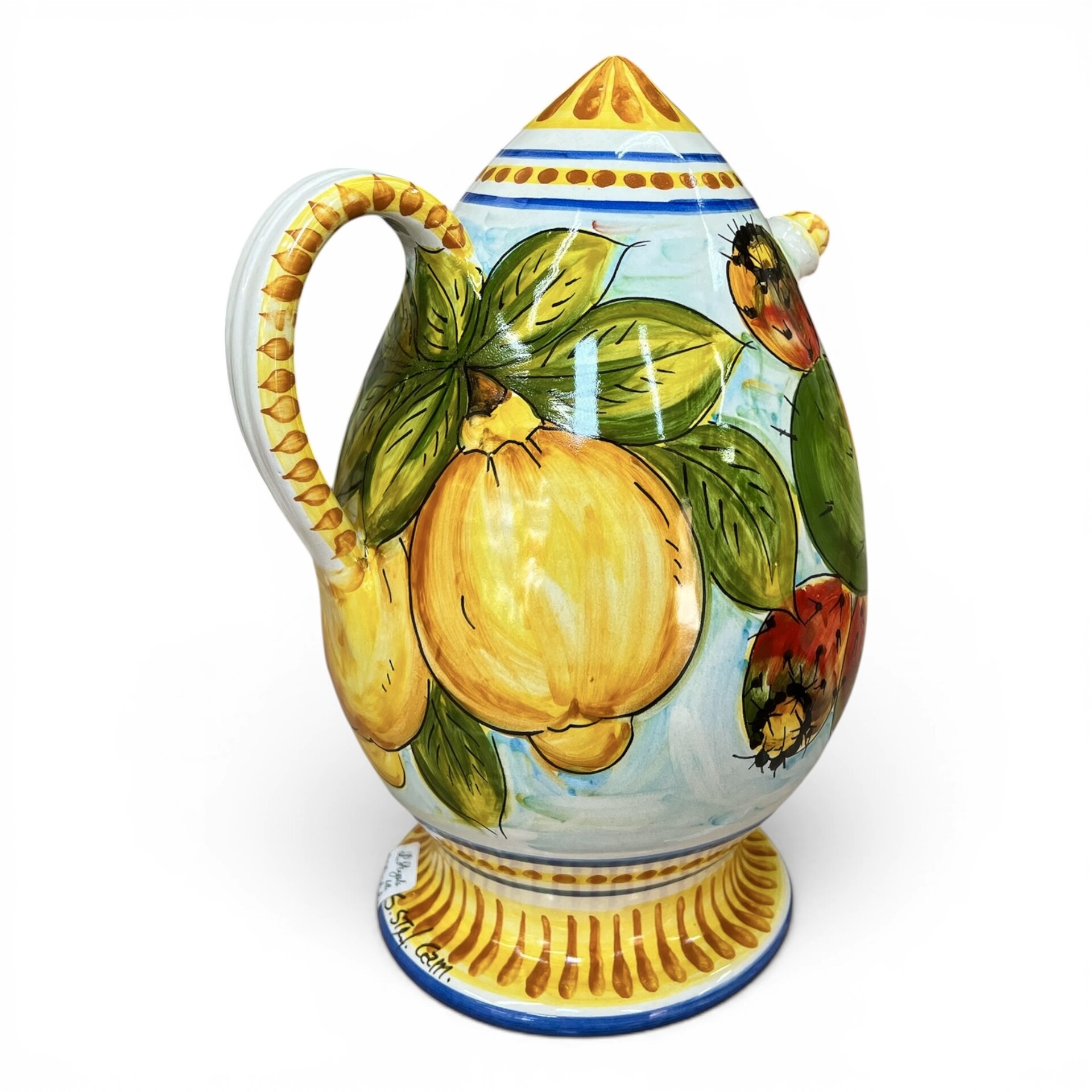 Bummulo malandrino grande decoro limoni e fichi d’india in ceramica siciliana Produzione artigianale di Santo Stefano di Camastra h.30cm