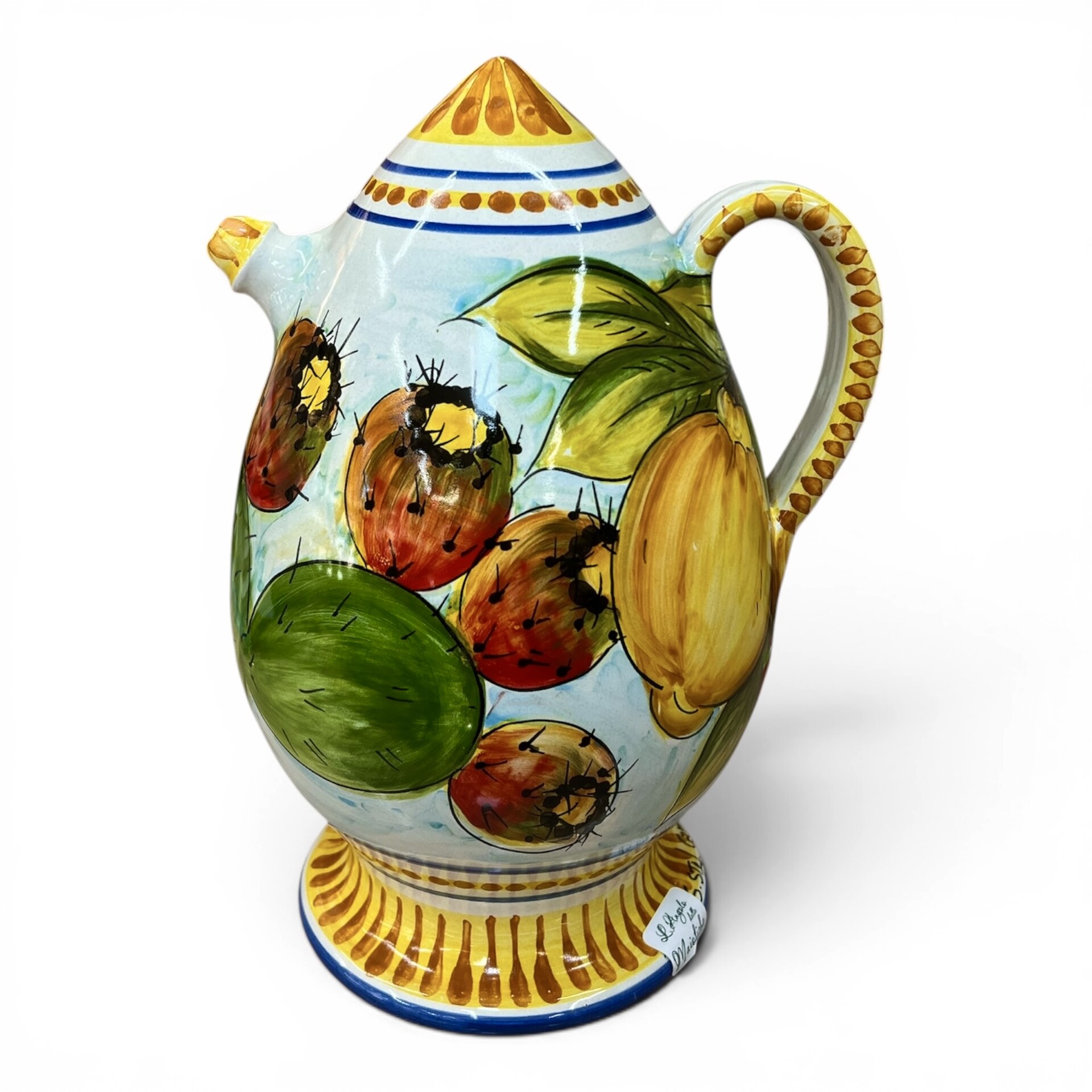 Bummulo malandrino grande decoro limoni e fichi d’india in ceramica siciliana Produzione artigianale di Santo Stefano di Camastra h.30cm
