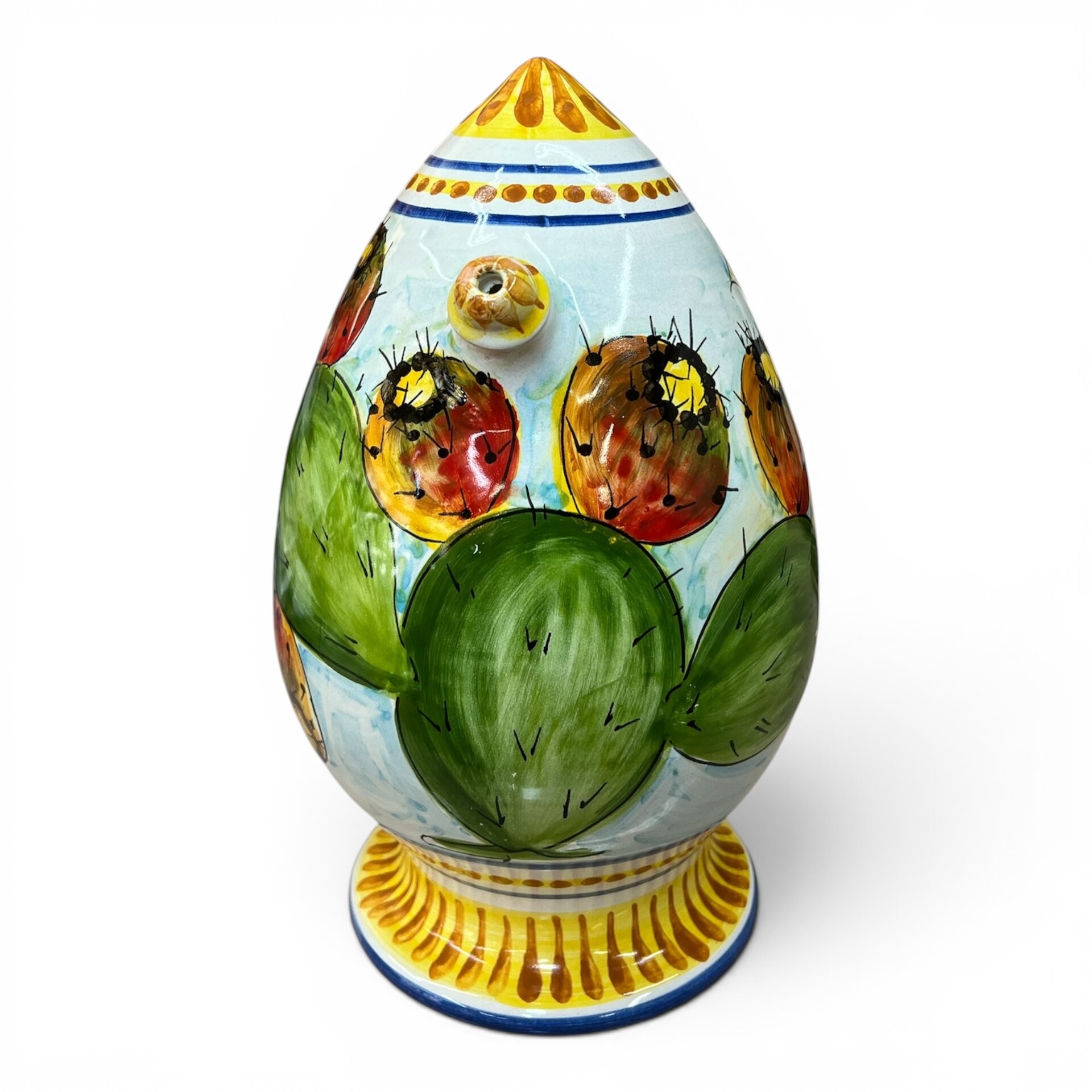Bummulo malandrino grande decoro limoni e fichi d’india in ceramica siciliana Produzione artigianale di Santo Stefano di Camastra h.30cm