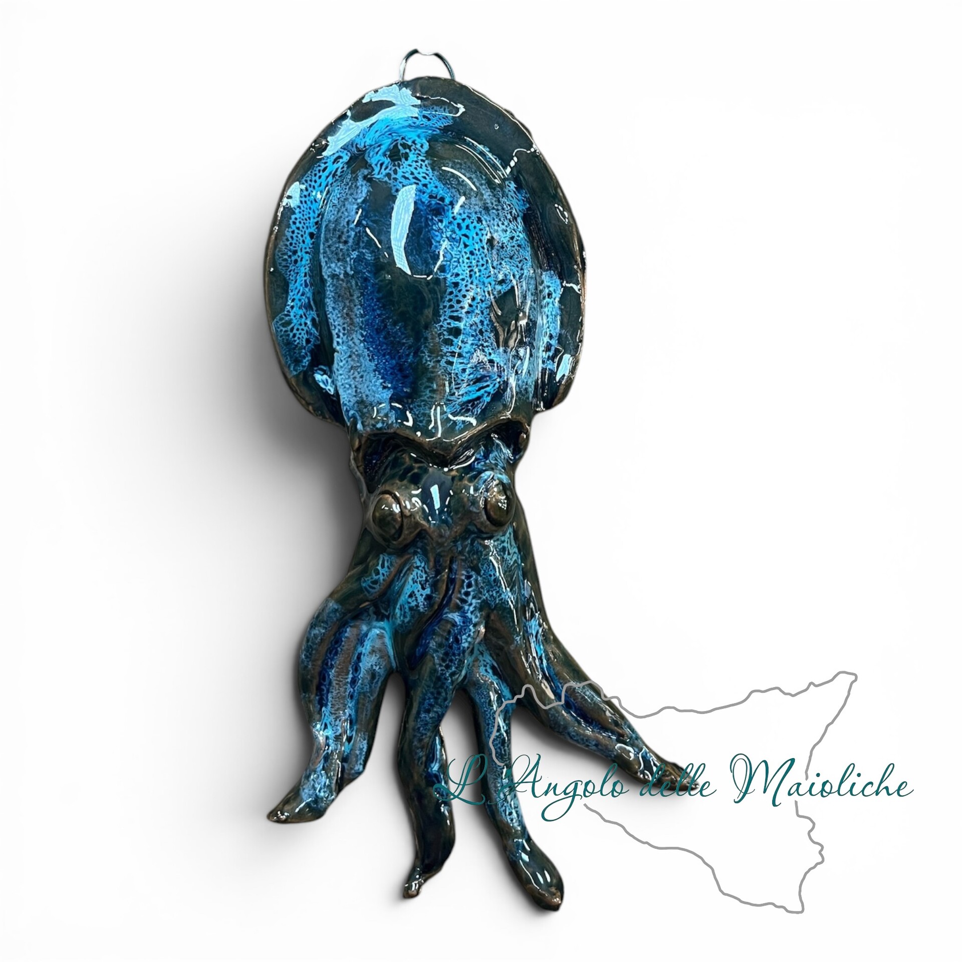 Seppia ornamentale da parete in ceramica siciliana Produzione artigianale di Palermo h.13cm