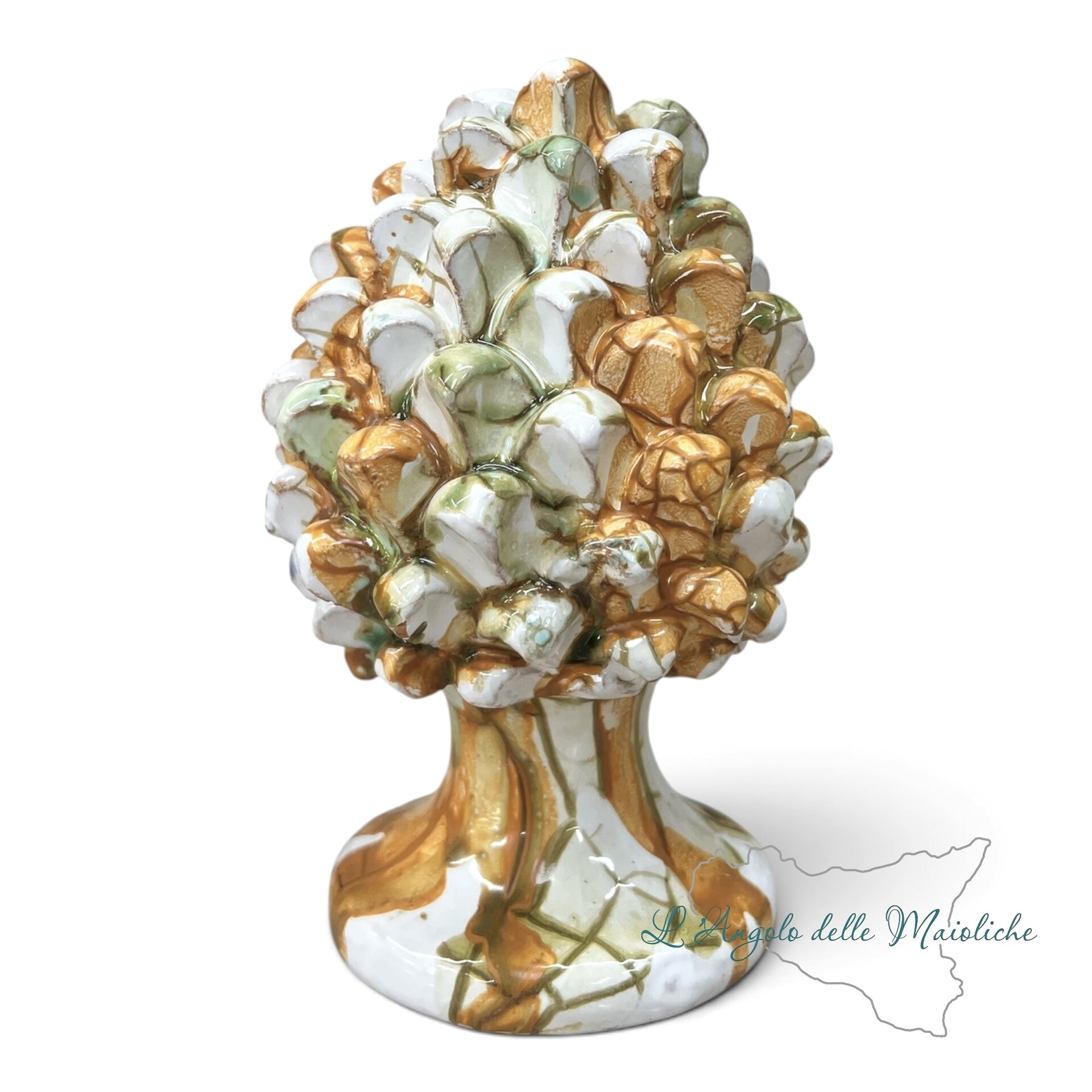 Pigna kaleido decoro mattone e verde effetto marmo in ceramica siciliana Produzione artigianale di Santo Stefano di Camastra h.15cm