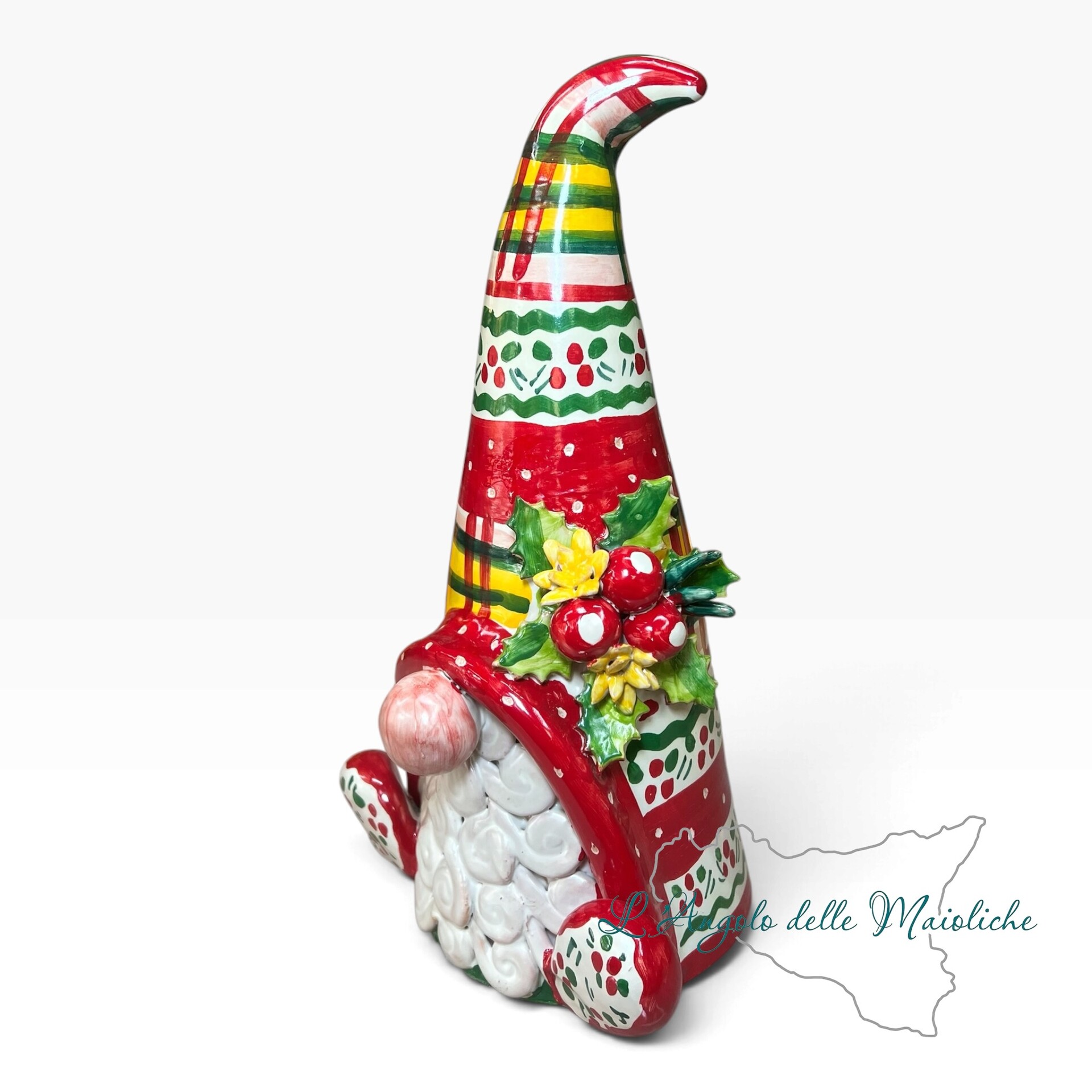 Gnomo Natalizio da appoggio in ceramica siciliana Produzione artigianale di Caltagirone h.37cm