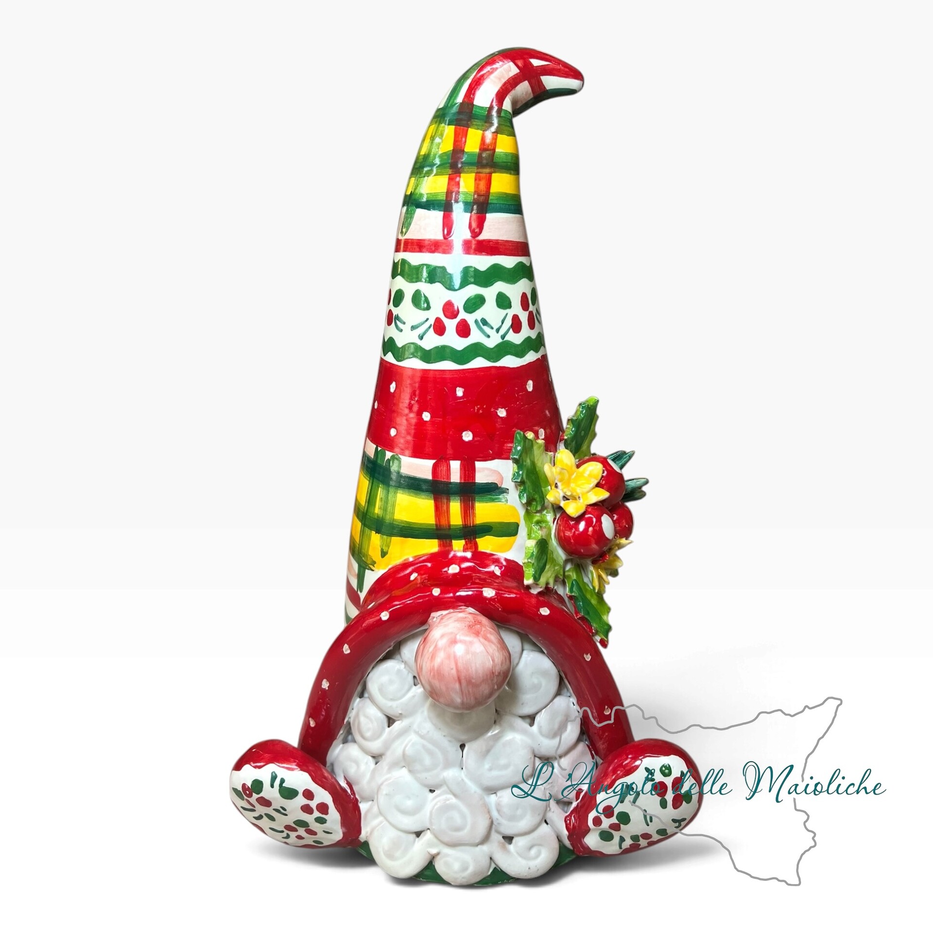Gnomo Natalizio da appoggio in ceramica siciliana Produzione artigianale di Caltagirone h.37cm