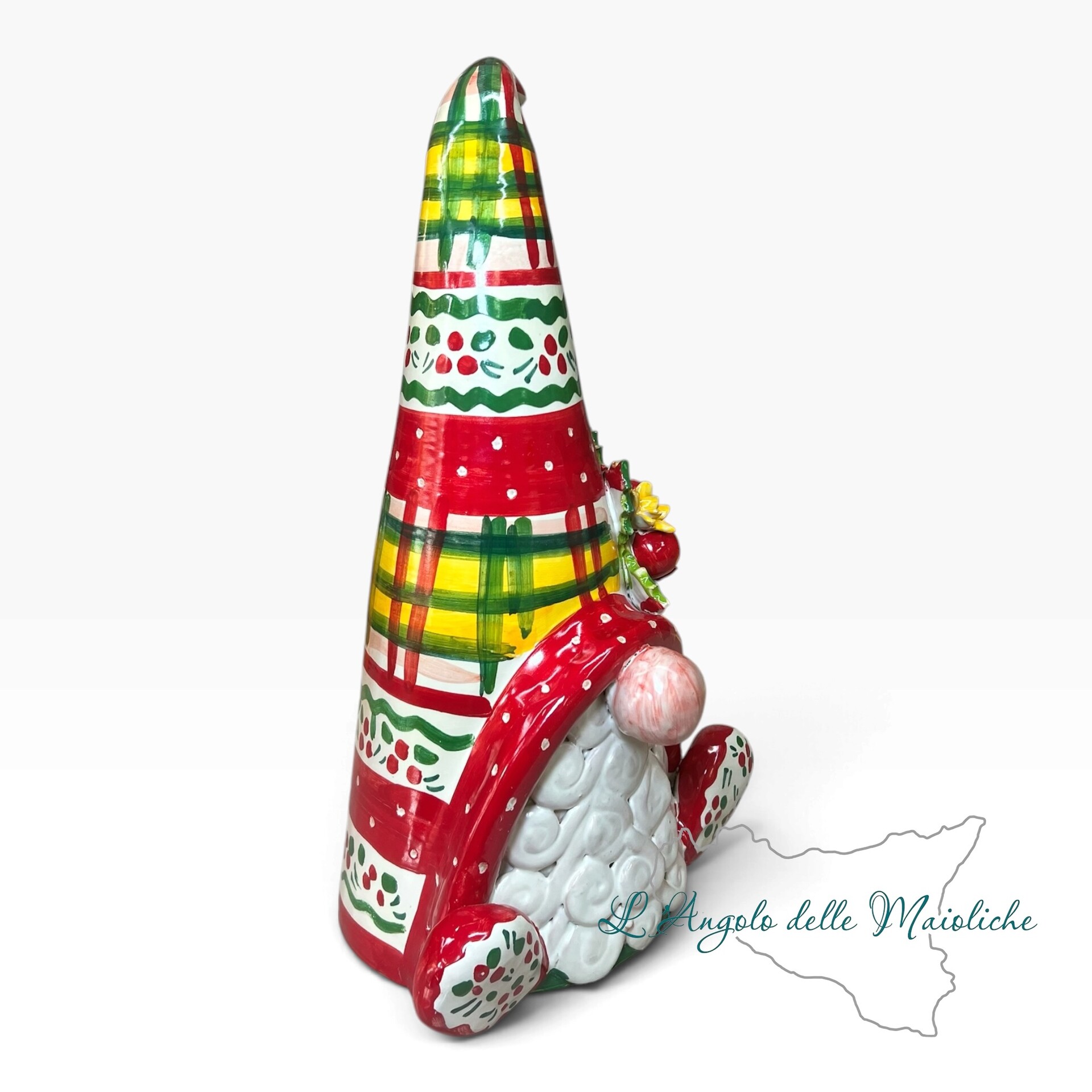 Gnomo Natalizio da appoggio in ceramica siciliana Produzione artigianale di Caltagirone h.37cm