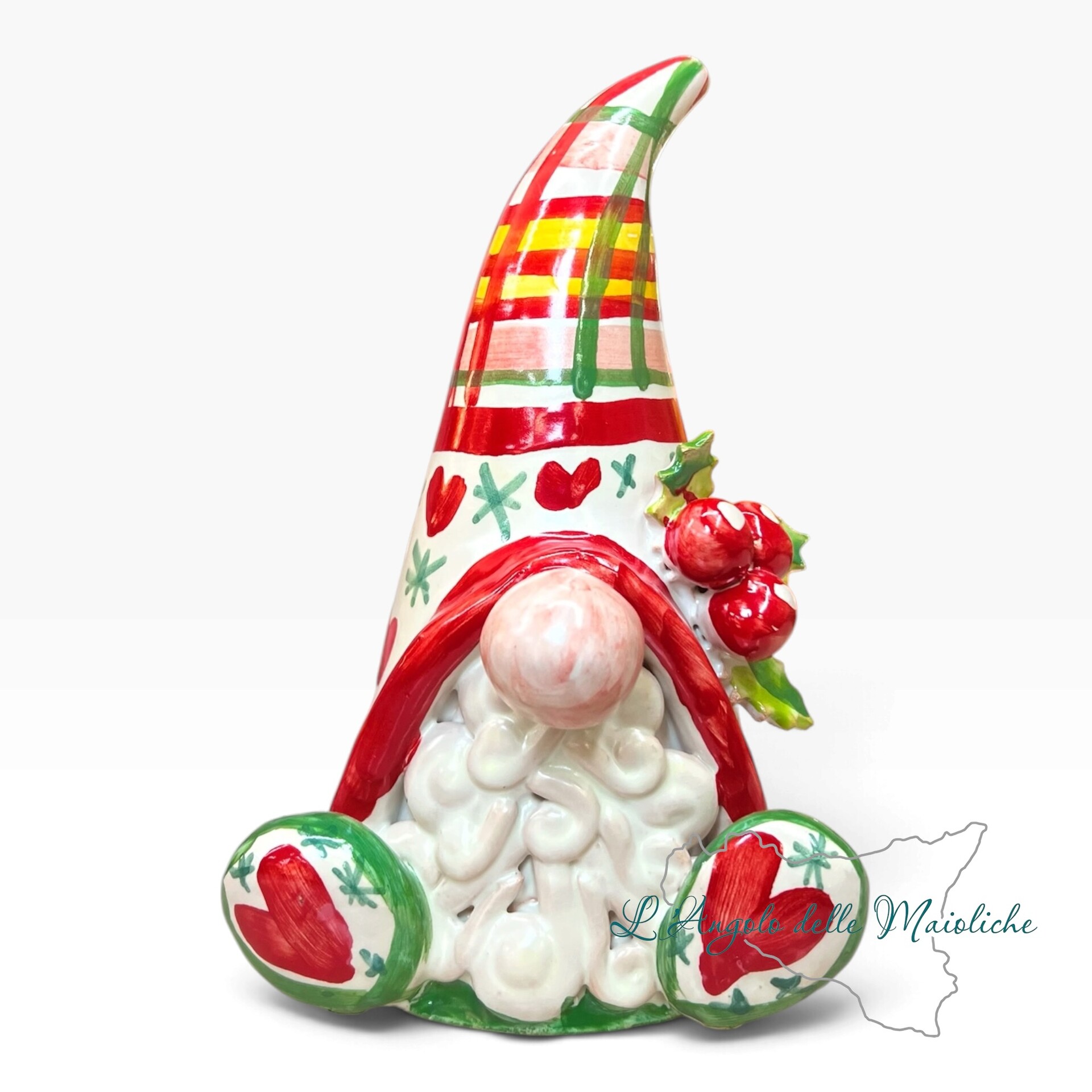 Gnomo Natalizio da appoggio in ceramica siciliana Produzione artigianale di Caltagirone h.16cm