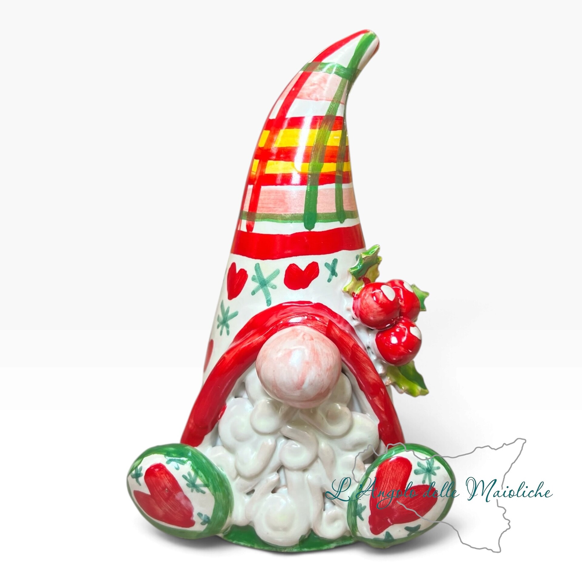 Gnomo Natalizio da appoggio in ceramica siciliana Produzione artigianale di Caltagirone h.16cm