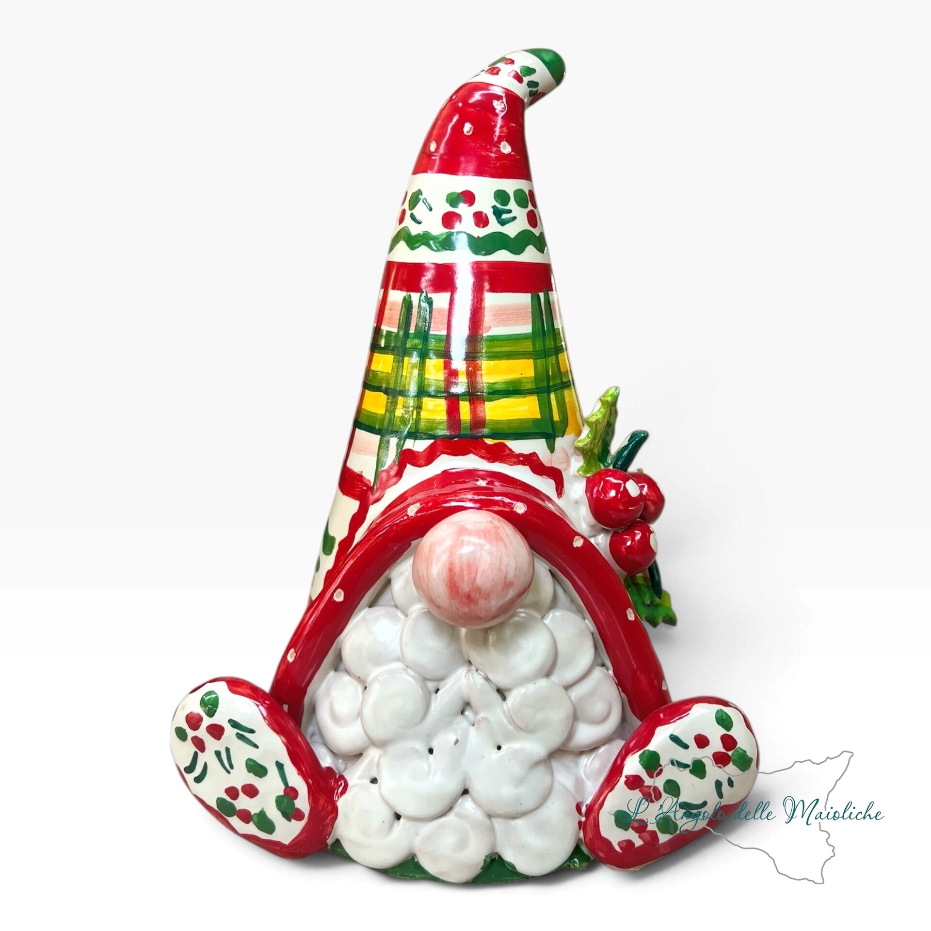 Gnomo Natalizio da appoggio in ceramica siciliana Produzione artigianale di Caltagirone h.22cm