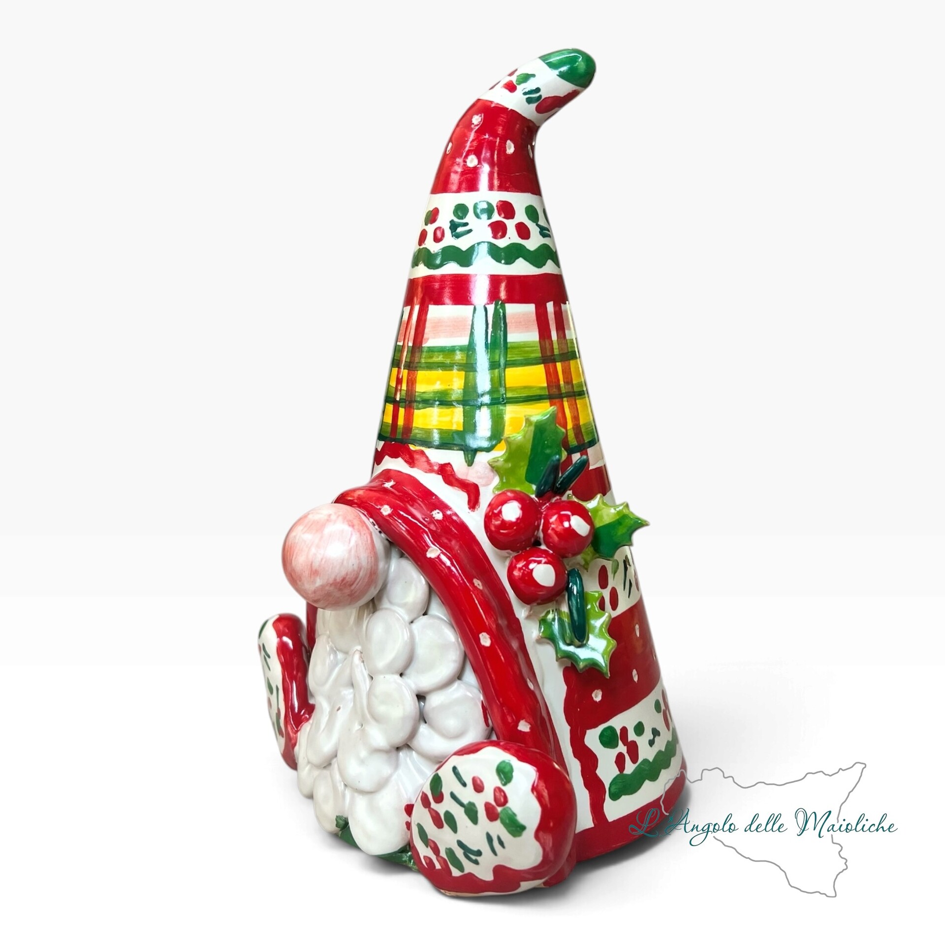 Gnomo Natalizio da appoggio in ceramica siciliana Produzione artigianale di Caltagirone h.22cm