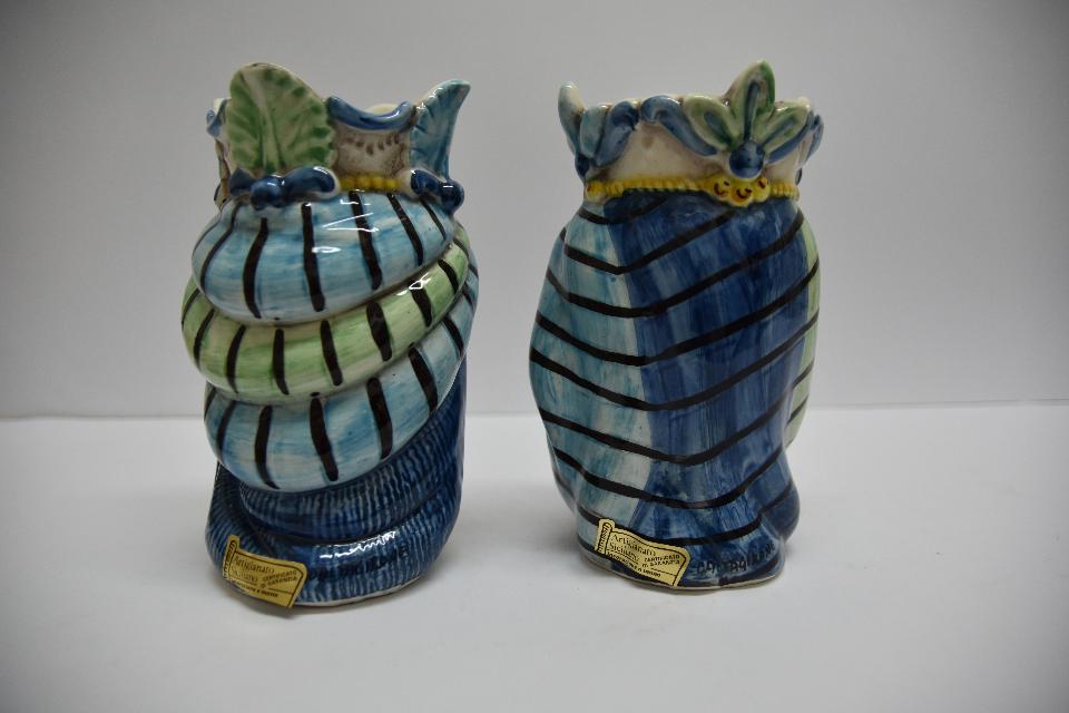 Coppia teste di moro Afro decoro blu e verde Produzione artigianale di Caltagirone h.20 cm