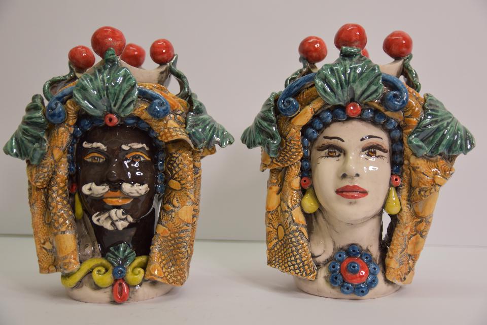 Teste di moro decoro con turbante Produzione artigianale di Caltagirone  h.25 cm