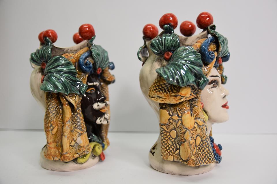 Teste di moro decoro con turbante Produzione artigianale di Caltagirone  h.25 cm