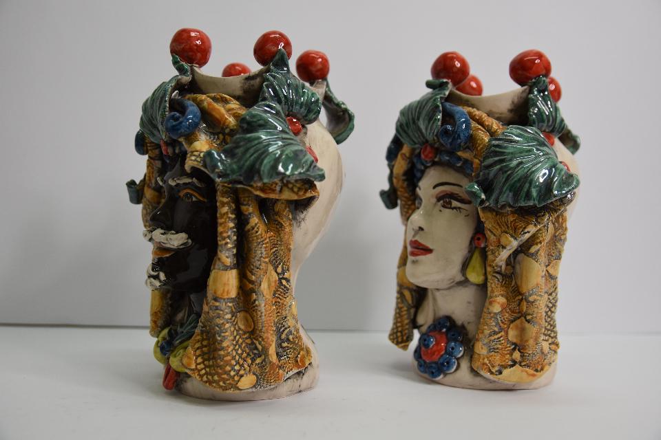 Teste di moro decoro con turbante Produzione artigianale di Caltagirone  h.25 cm