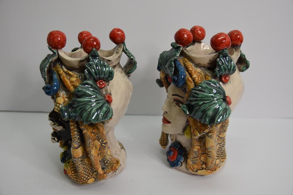 Teste di moro decoro con turbante Produzione artigianale di Caltagirone  h.25 cm