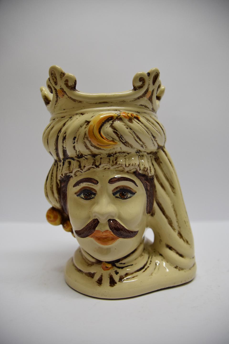 Coppia teste di moro con corona e turbante Produzione artigianale di Caltagirone h.20 cm