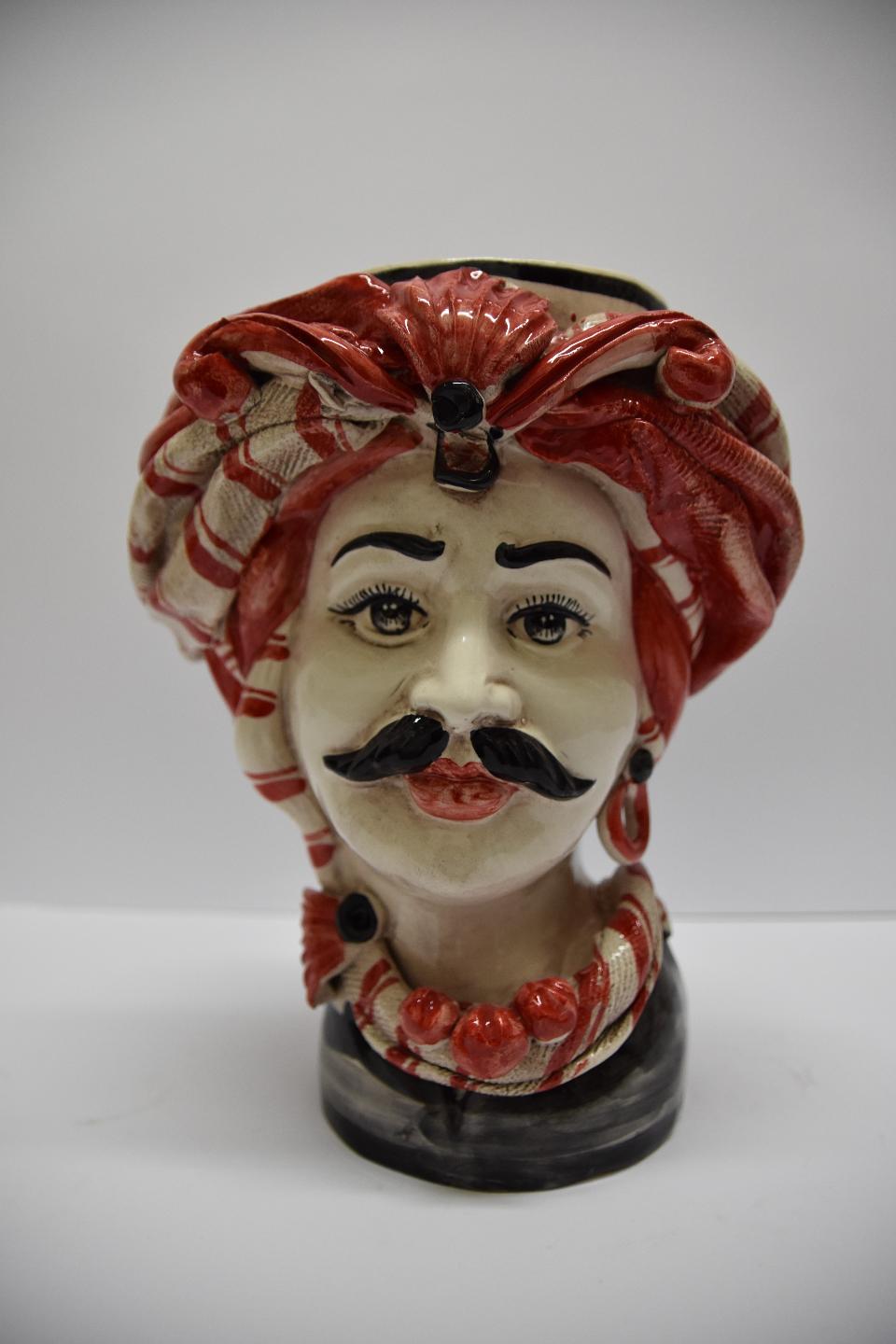 Coppia teste di moro con turbante Produzione artigianale di Caltagirone h. 28 cm