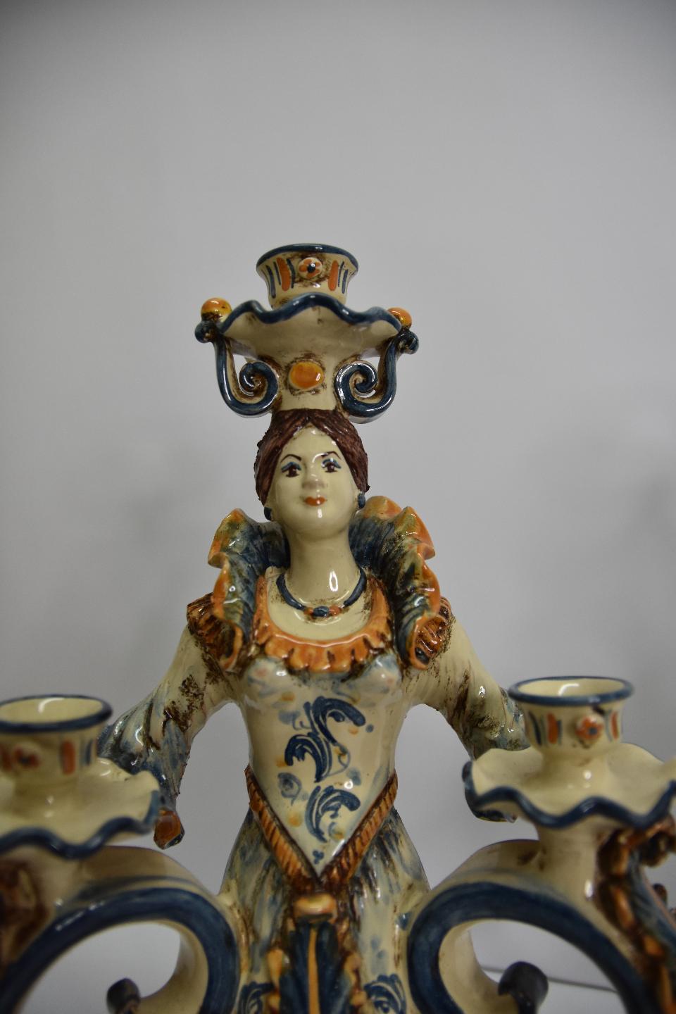 Candeliere in ceramica  Produzione artigianale di Caltagirone  h.30