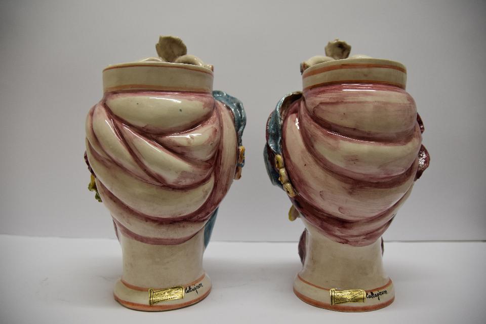Teste di moro con turbante Produzione artigianale di Caltagirone  h.31 cm