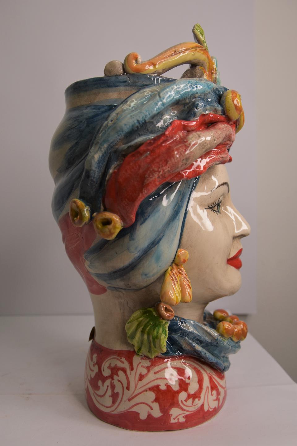 Coppia teste di moro con turbante Produzione artigianale di Caltagirone  h. 31cm