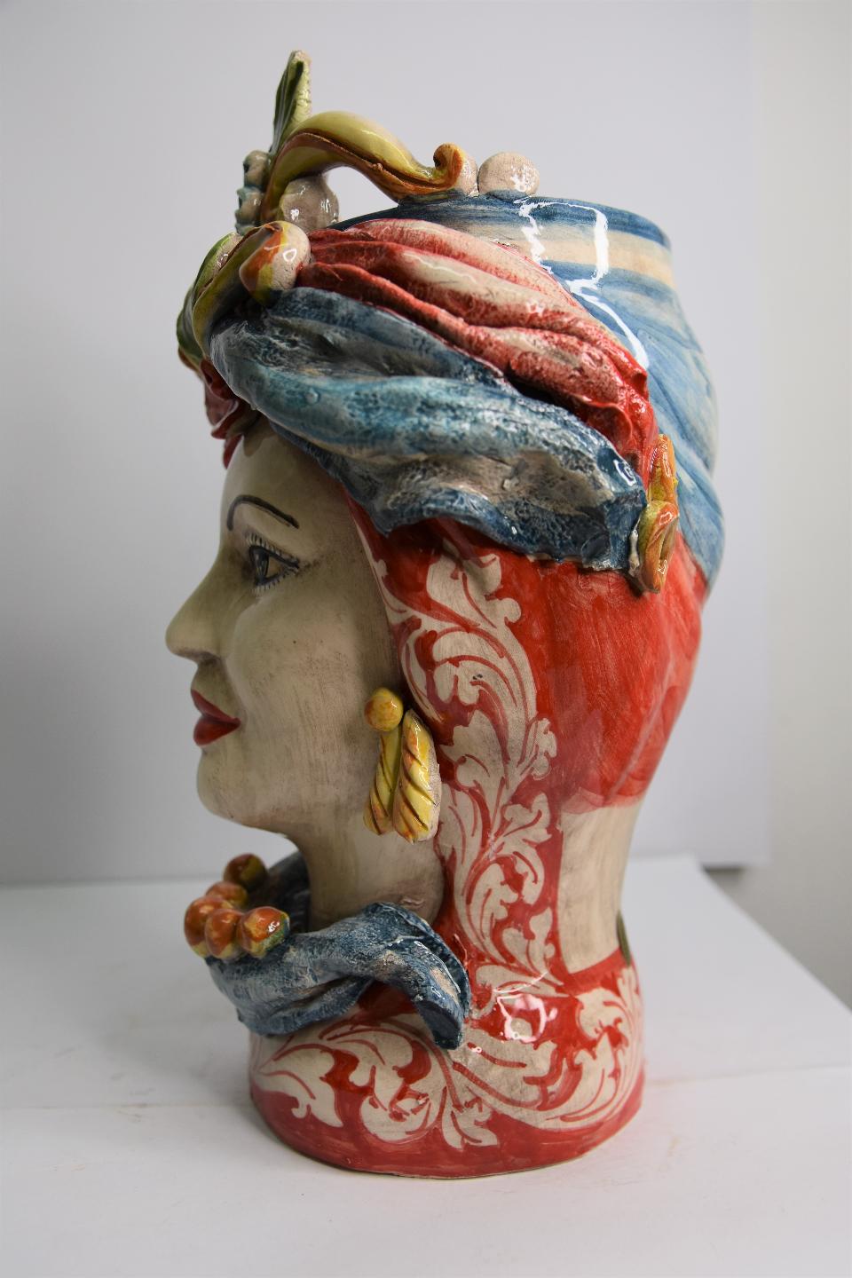 Coppia teste di moro con turbante Produzione artigianale di Caltagirone  h. 31cm