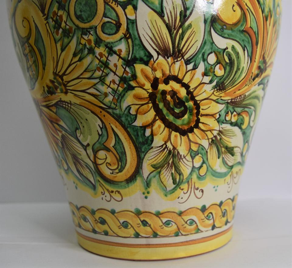 Porta ombrelli traforato smerlato decoro girasoli giallo e verde Produzione artigianale di Caltagirone h.50cm
