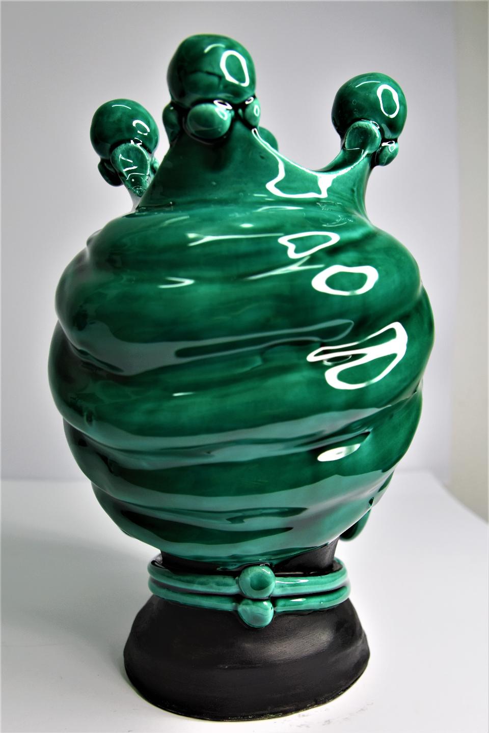 Coppia teste di moro Design moderno decoro verde ramina Produzione artigianale di Caltagirone h.25 cm