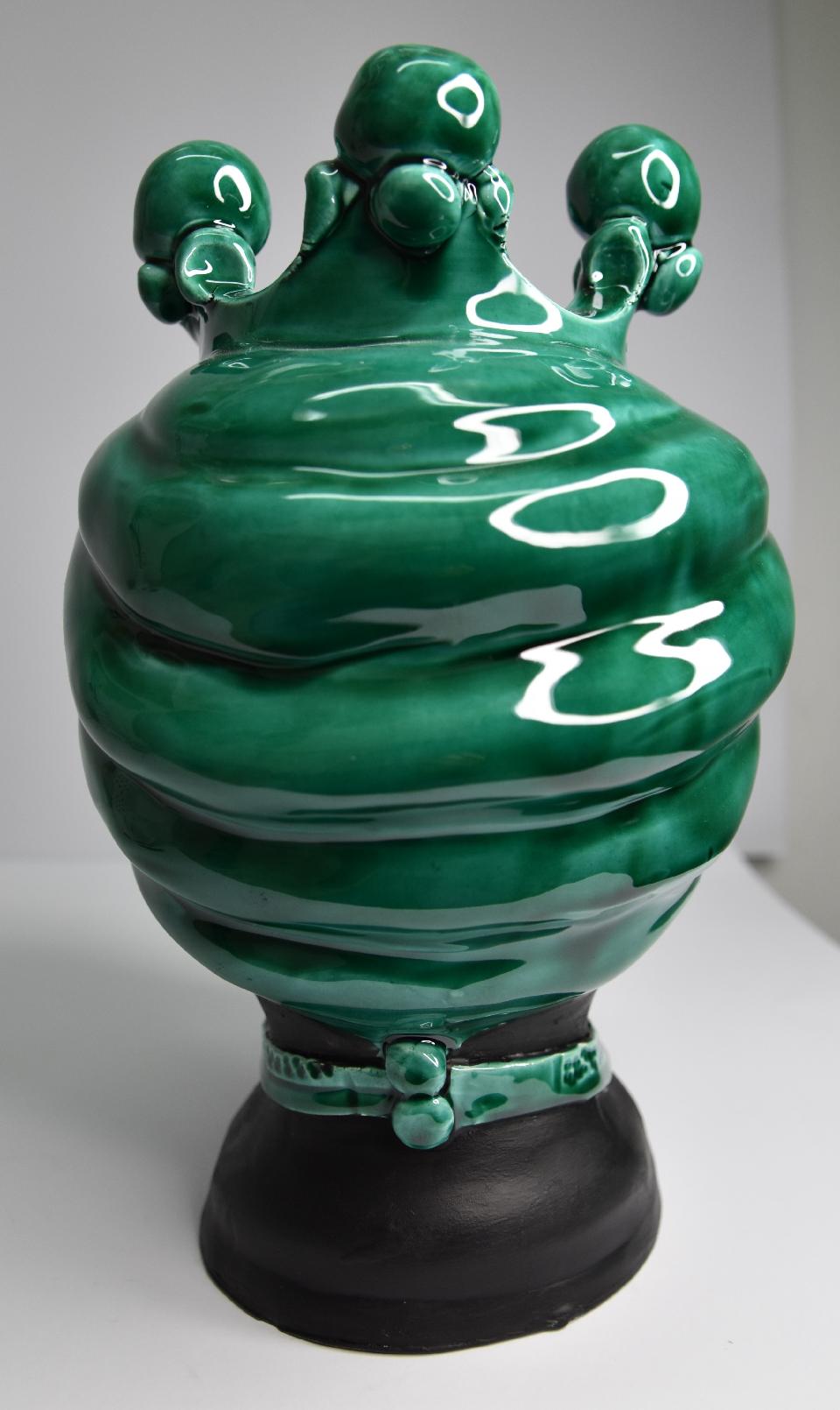 Coppia teste di moro Design moderno decoro verde ramina Produzione artigianale di Caltagirone h.25 cm