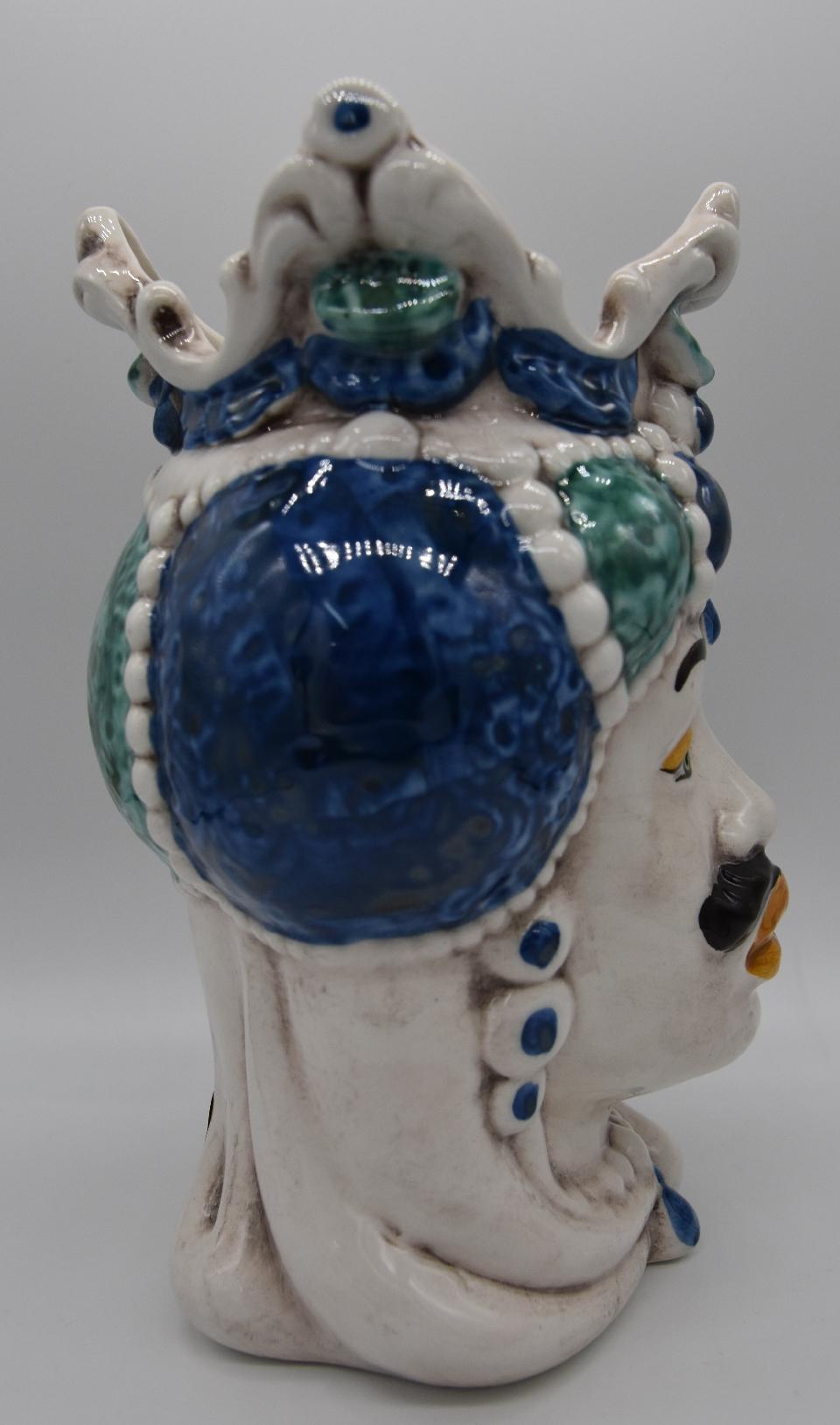 Coppia teste di moro Emiro blu/verde Produzione artigianale di Caltagirone h.20 cm