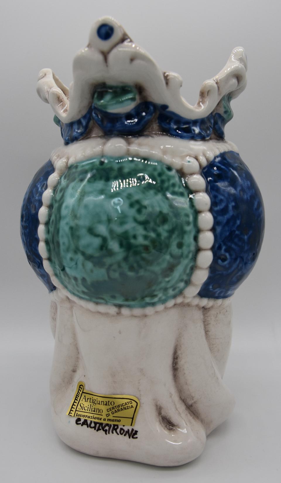 Coppia teste di moro Emiro blu/verde Produzione artigianale di Caltagirone h.20 cm