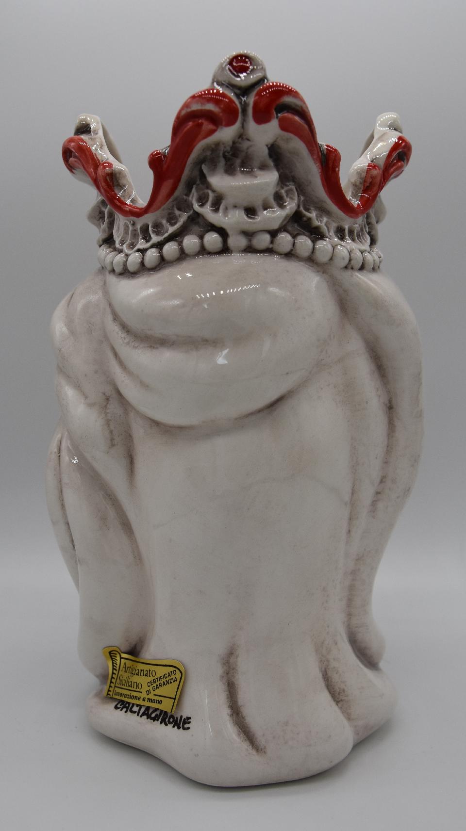 Coppia Teste di moro Emiro bianco antico/rosso Produzione artigianale di Caltagirone h.20 cm