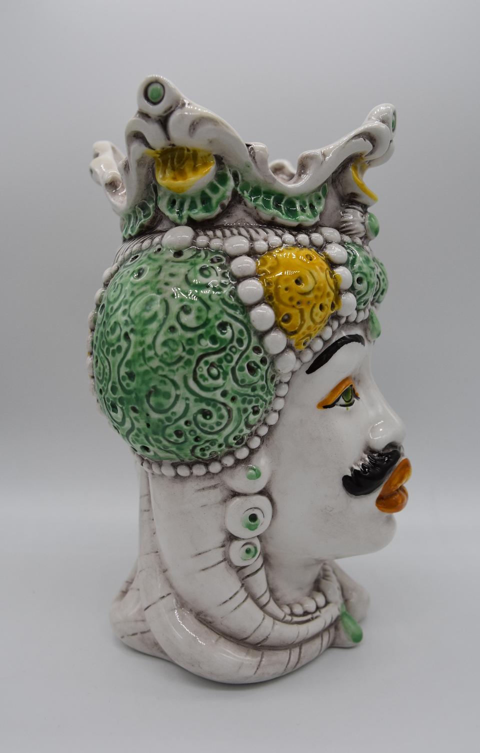 Coppia Teste di moro Emiro giallo/verde Produzione artigianale di Caltagirone h.20cm