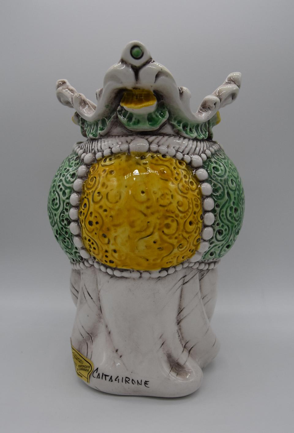 Coppia Teste di moro Emiro giallo/verde Produzione artigianale di Caltagirone h.20 cm