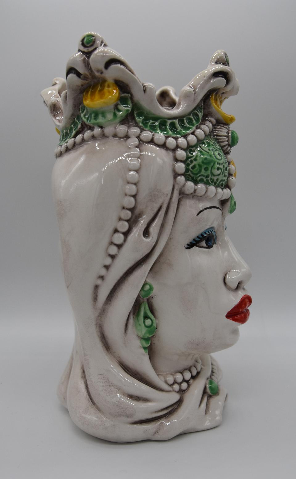 Coppia Teste di moro Emiro giallo/verde Produzione artigianale di Caltagirone h.20cm
