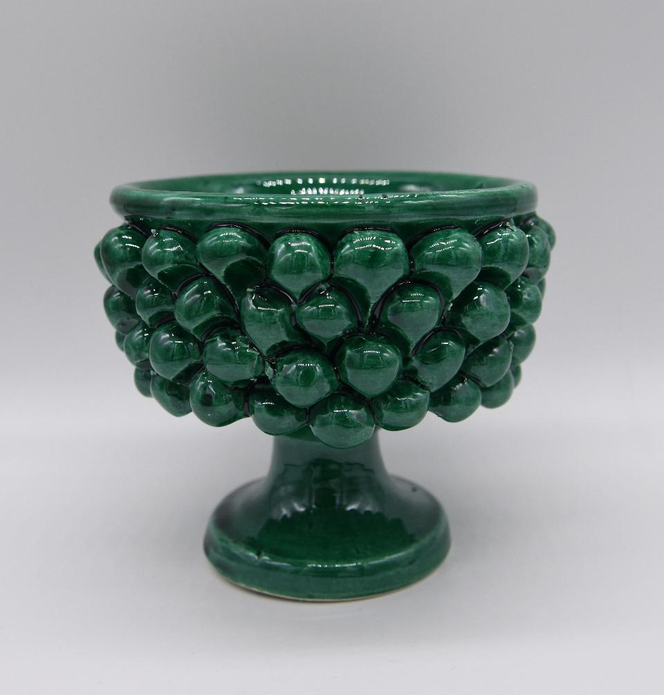 Mezza pigna h.10 cm verde ramino vaso porta pianta Produzione artigianale di Caltagirone con alzata