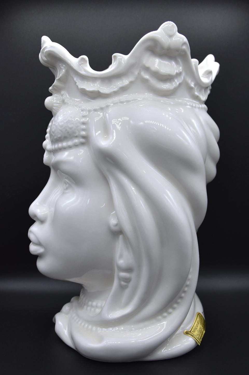 Coppia Teste di moro Emiro moderne bianche monocolore Produzione artigianale di Caltagirone h.25 cm