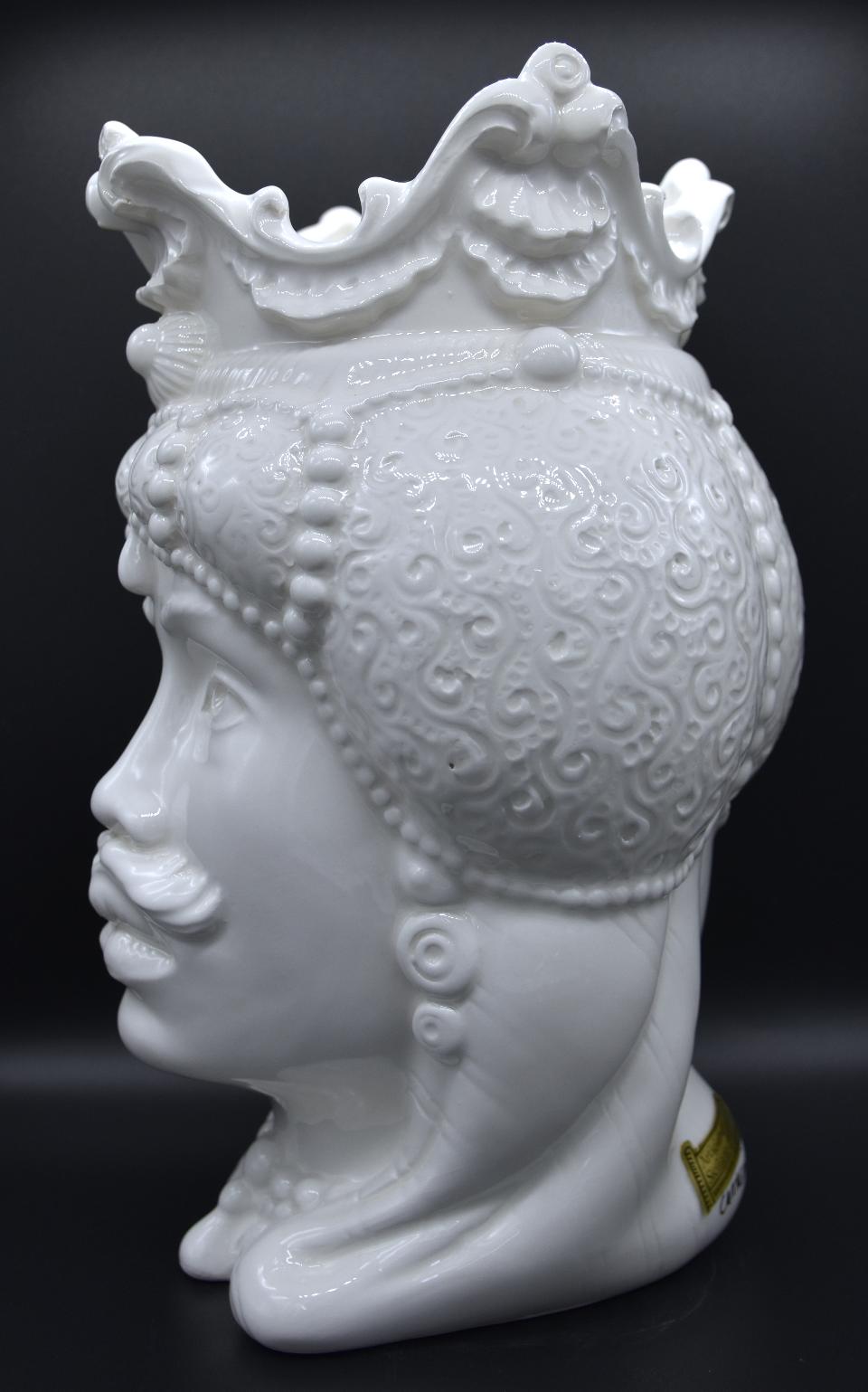Coppia Teste di moro Emiro moderne bianche monocolore Produzione artigianale di Caltagirone h.25 cm