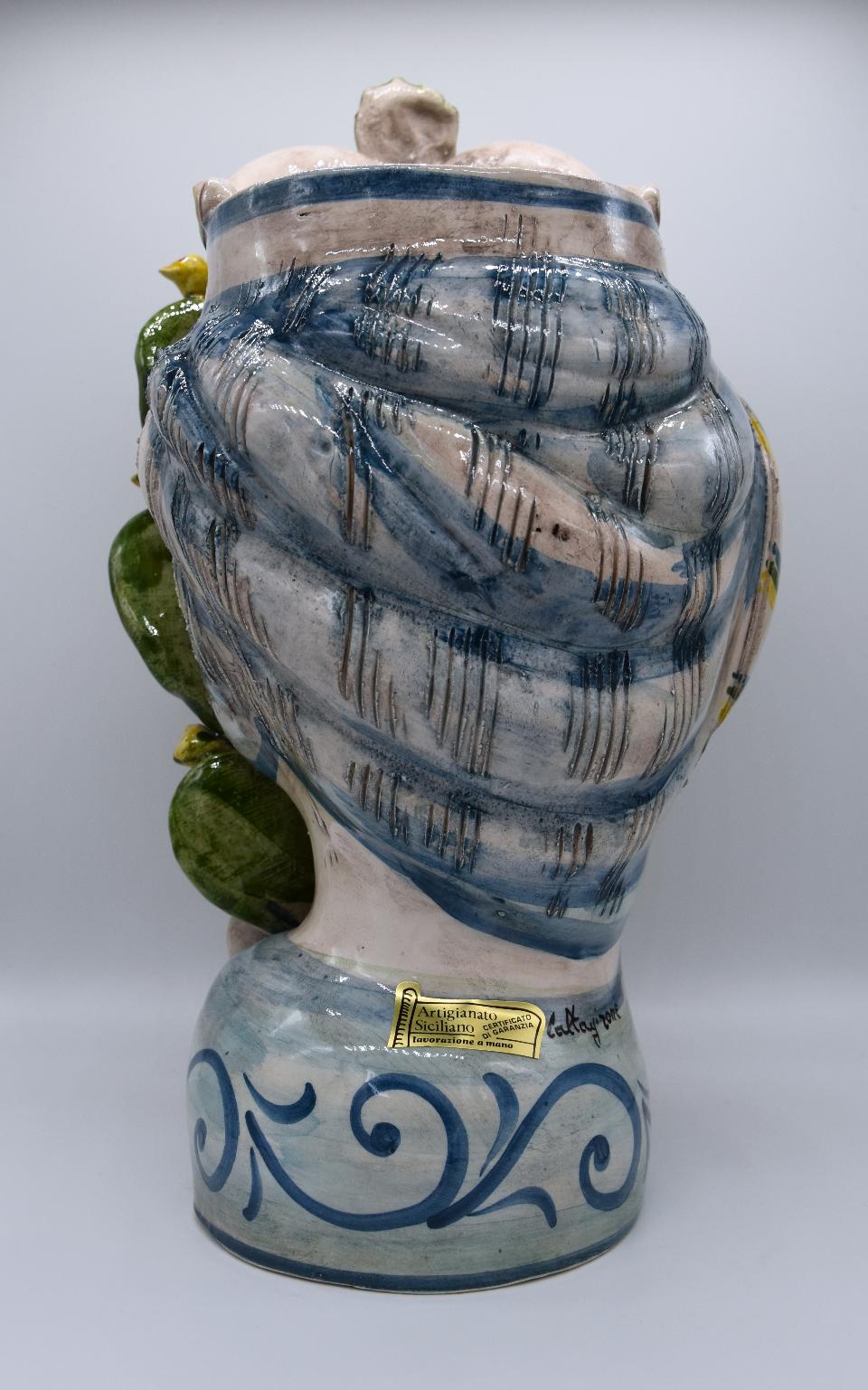 Coppia teste di moro con fichi d'india h.30 cm Produzione artigianale di Caltagirone decorate