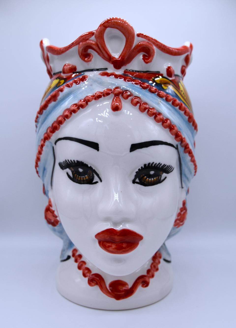 Coppia Teste di moro decoro siciliano Produzione artigianale di Caltagirone h.25 cm