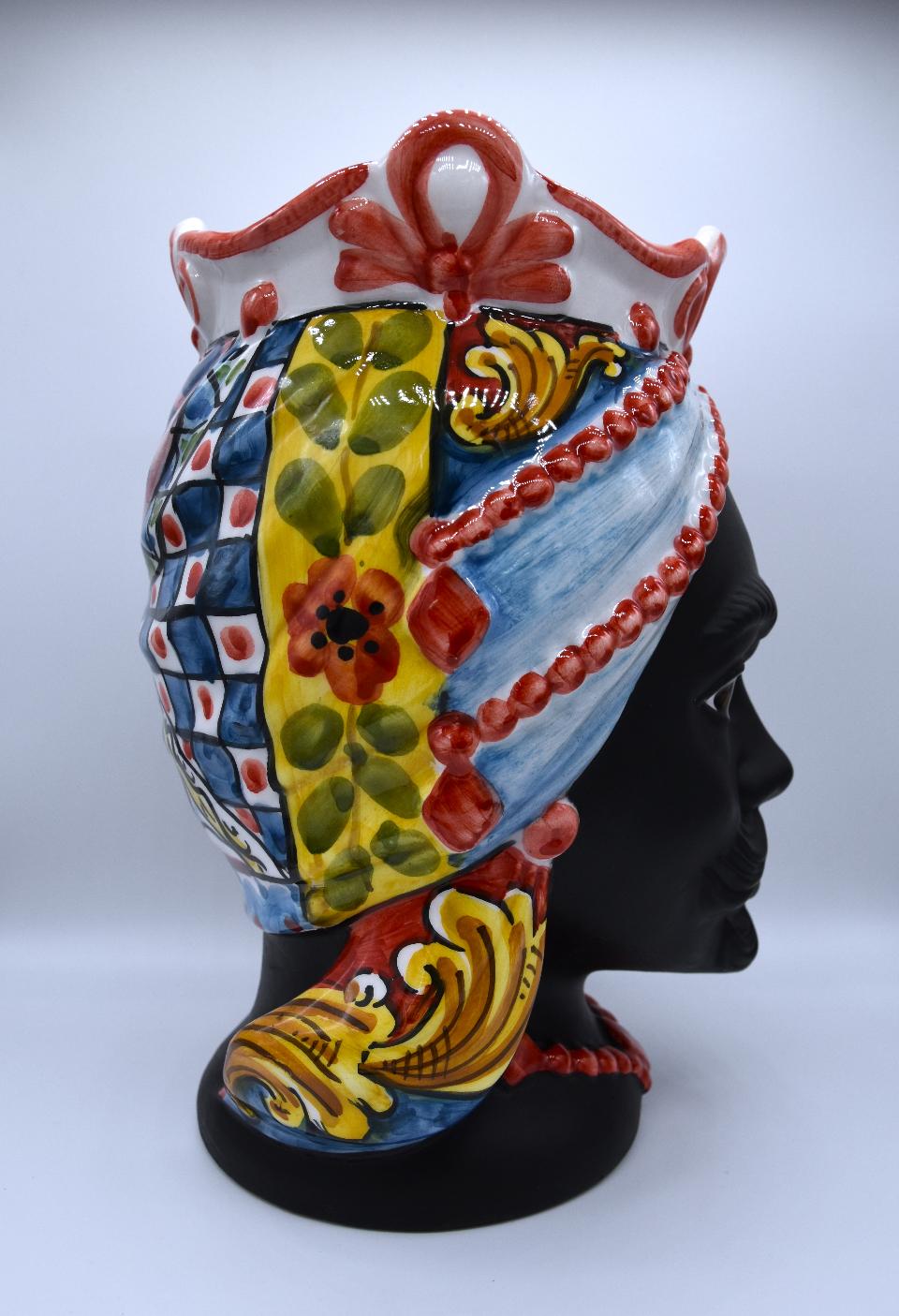 Coppia Teste di moro decoro siciliano Produzione artigianale di Caltagirone h.25 cm