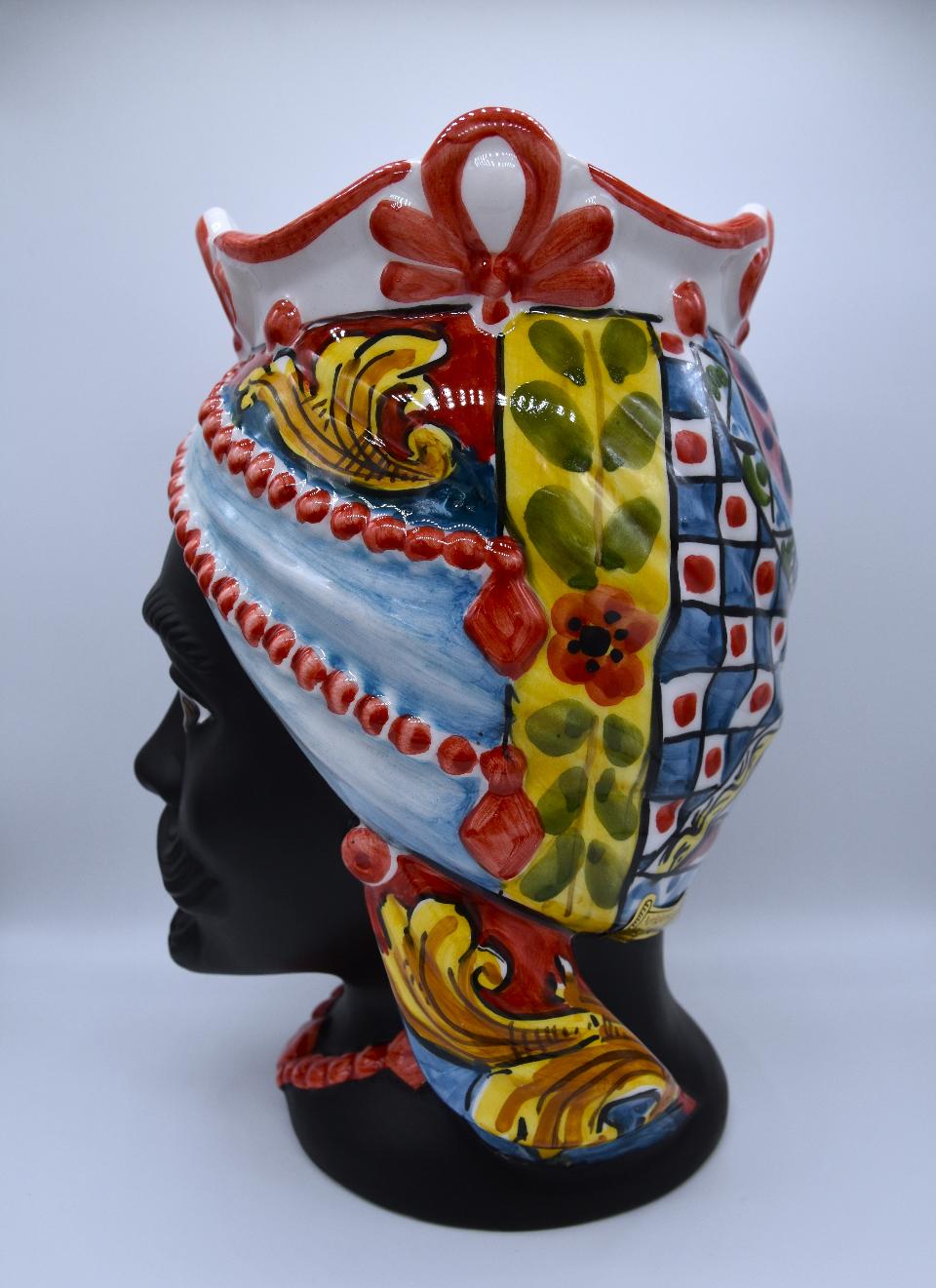 Coppia Teste di moro decoro siciliano Produzione artigianale di Caltagirone h.25 cm