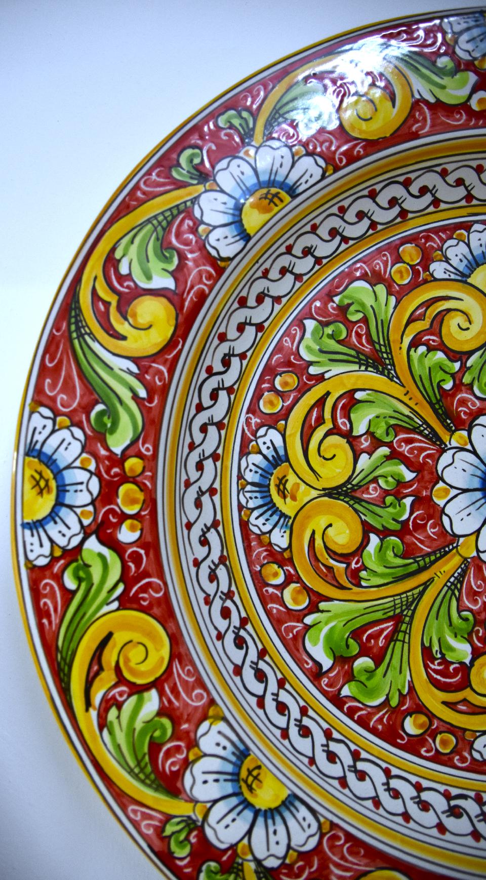 Piatto floreale in ceramica siciliana da parete Produzione artigianale di Caltagirone Diametro 55cm