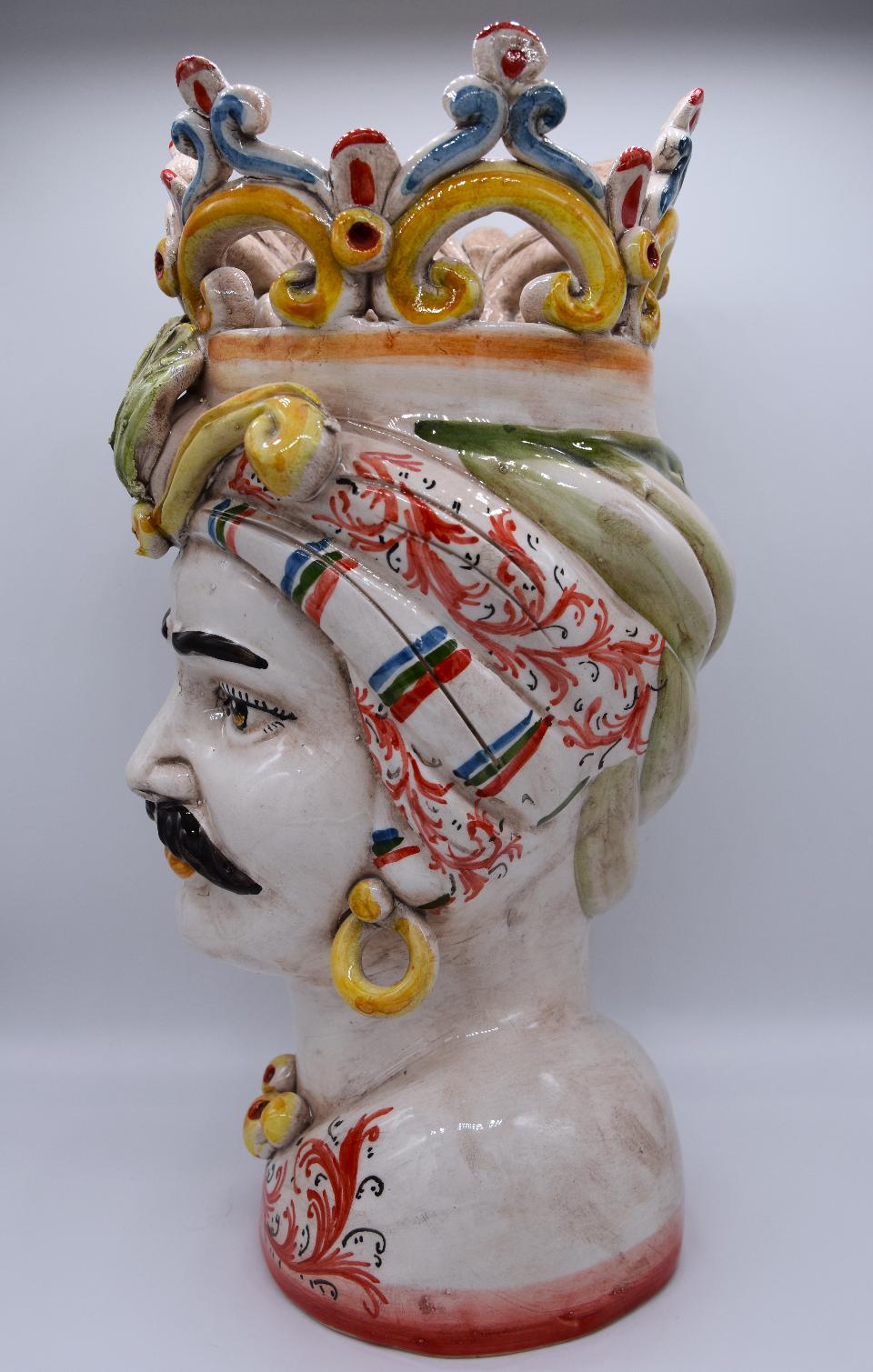 Coppia teste di moro con corona e turbante Produzione artigianale di Caltagirone h.30 cm