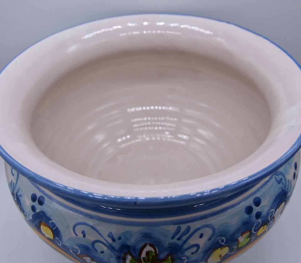 Portavaso cachepot decoro nastrino celeste in ceramica siciliana Produzione artigianale di Caltagirone Diametro 20cm