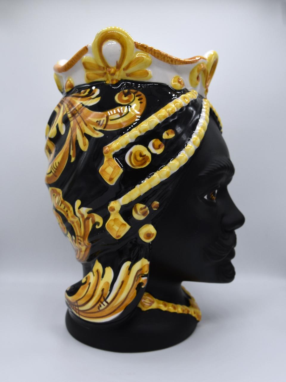 Coppia Teste di moro moderne gioiello con nero opaco Produzione artigianale di Caltagirone h.25 cm