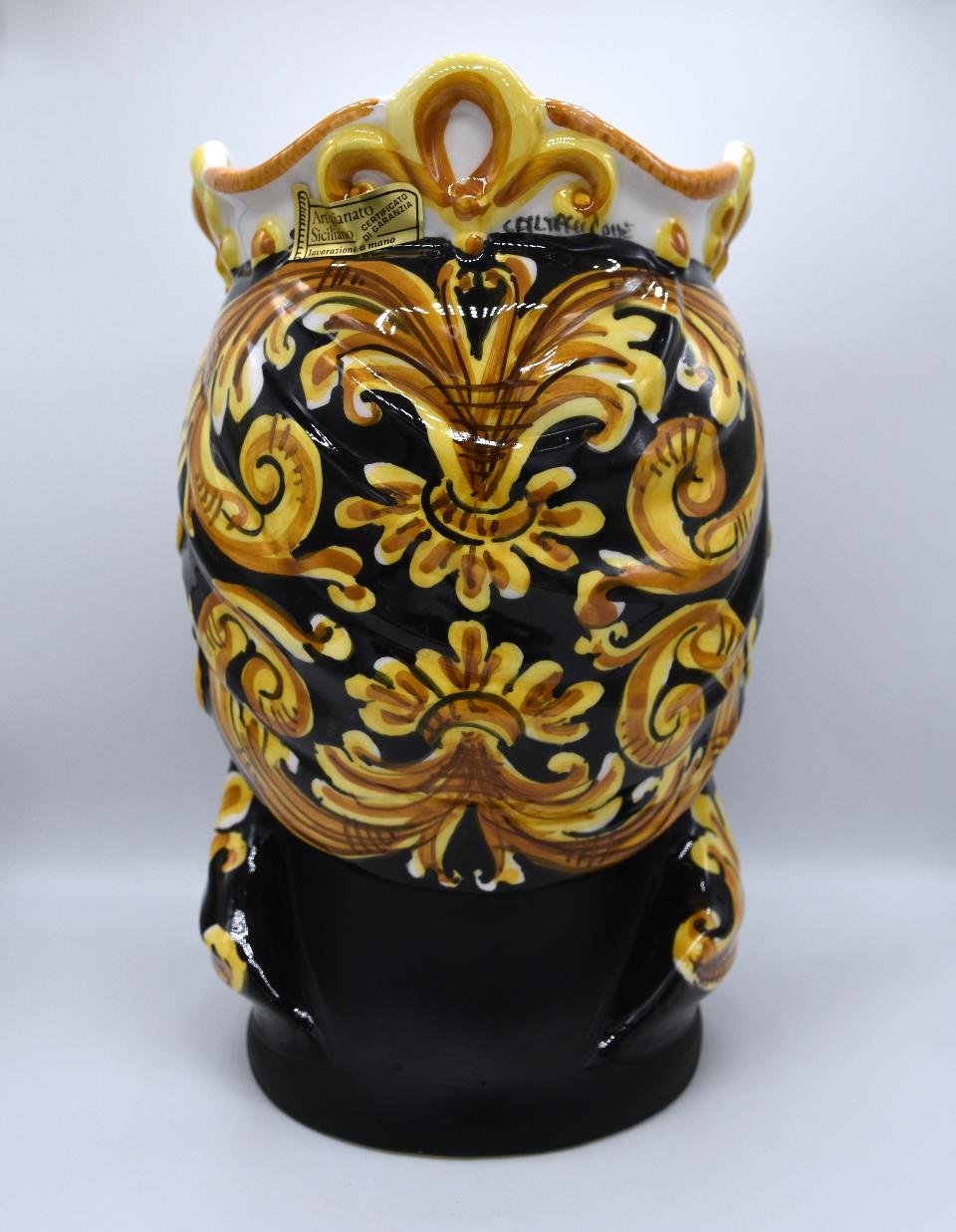 Coppia Teste di moro moderne gioiello con nero opaco Produzione artigianale di Caltagirone h.25 cm