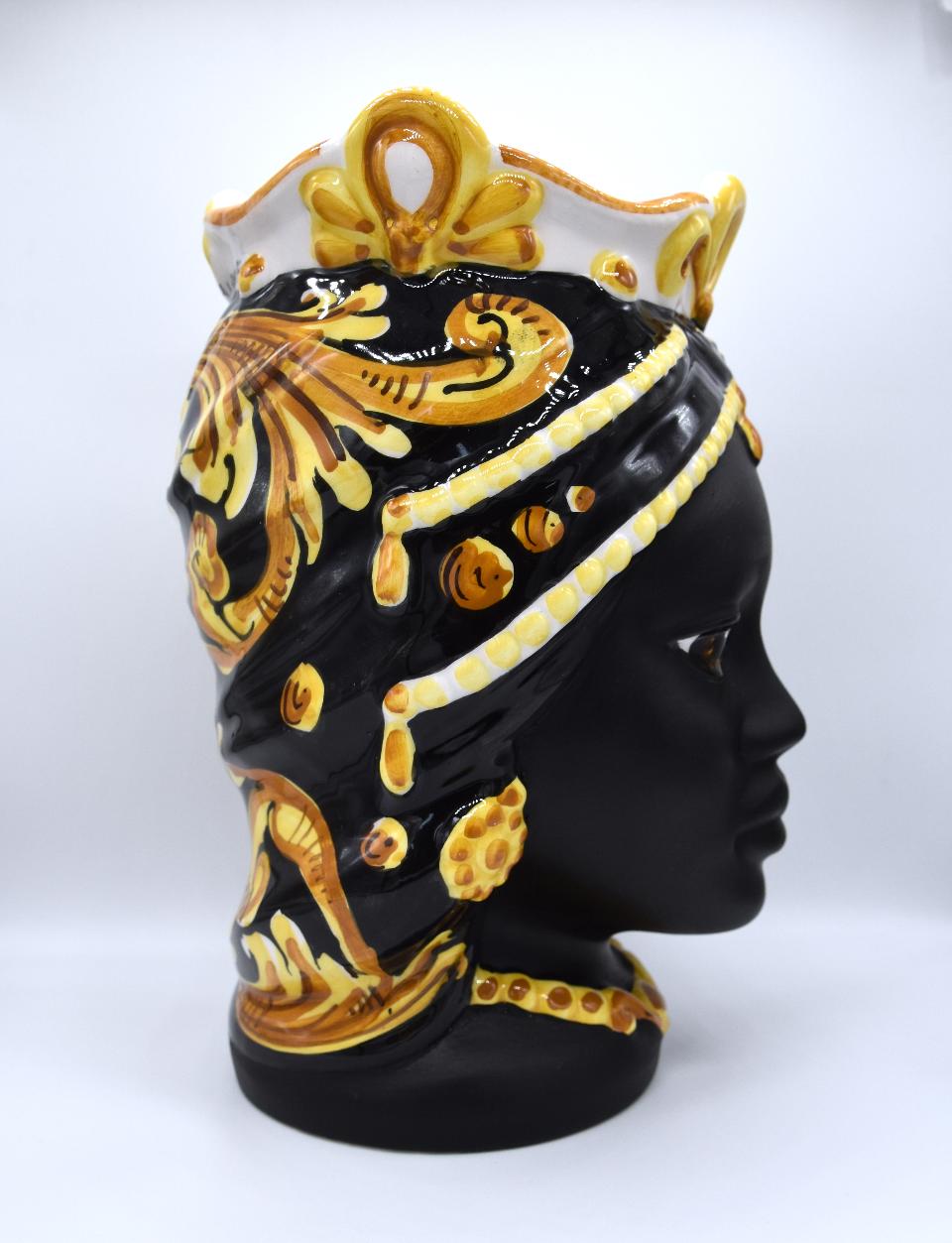 Coppia Teste di moro moderne gioiello con nero opaco Produzione artigianale di Caltagirone h.25 cm