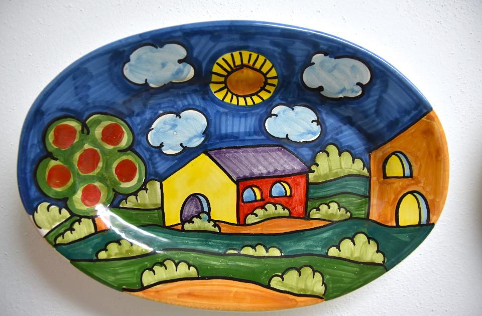 Piatto vassoio ovale in ceramica Produzione artigianale di Santo Stefano di Camastra 33 x 20