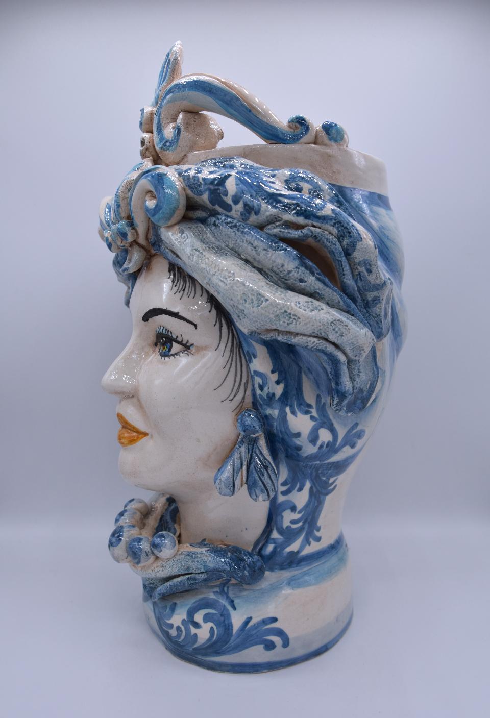 Coppia teste di moro con corona e turbante h.30 cm Produzione artigianale di Caltagirone decorate